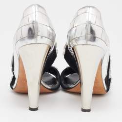 Pre Owned Giuseppe Zanotti Black/Silver Leather Mirror Embellished Platform Pumps Size 39