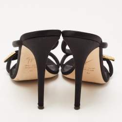 Pre Owned Giuseppe Zanotti Black Satin Crystal Embellished Snake Motif Aleesha  Slide Sandals Size 40