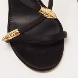 Pre Owned Giuseppe Zanotti Black Satin Crystal Embellished Snake Motif Aleesha  Slide Sandals Size 40