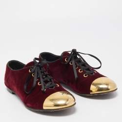 Giuseppe Zanotti Burgundy Velvet Lace Up Loafers Size 37