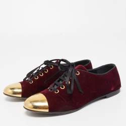 Giuseppe Zanotti Burgundy Velvet Lace Up Loafers Size 37