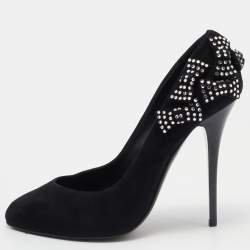 مملوكة مسبقًا حذاء كعب عالي جوسيبي زانوتي سويدي مزخرف فيونكة كريستال أسود مقاس 40