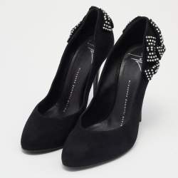 مملوكة مسبقًا حذاء كعب عالي جوسيبي زانوتي سويدي مزخرف فيونكة كريستال أسود مقاس 40