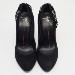 مملوكة مسبقًا حذاء كعب عالي جوسيبي زانوتي سويدي مزخرف فيونكة كريستال أسود مقاس 40