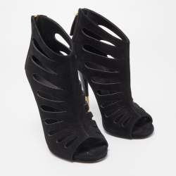 Giuseppe Zanotti Black Suede Cut Out Peep Toe Booties Size 38