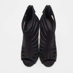 Giuseppe Zanotti Black Suede Cut Out Peep Toe Booties Size 38