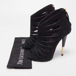 Giuseppe Zanotti Black Suede Cut Out Peep Toe Booties Size 38
