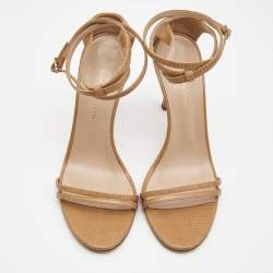 Pre Owned Giuseppe Zanotti Beige Lizard Embossed Leather Catia Ankle Wrap Sandals Size 37