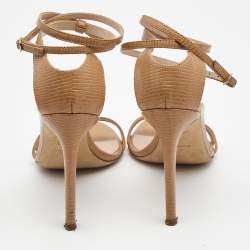 Pre Owned Giuseppe Zanotti Beige Lizard Embossed Leather Catia Ankle Wrap Sandals Size 37