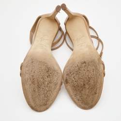 Pre Owned Giuseppe Zanotti Beige Lizard Embossed Leather Catia Ankle Wrap Sandals Size 37