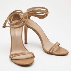 Pre Owned Giuseppe Zanotti Beige Lizard Embossed Leather Catia Ankle Wrap Sandals Size 37