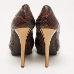 Giuseppe Zanotti Brown Python Embossed Leather Peep Toe Pumps Size 35