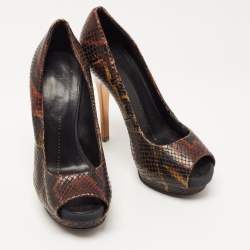 Giuseppe Zanotti Brown Python Embossed Leather Peep Toe Pumps Size 35