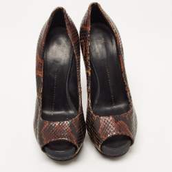 Giuseppe Zanotti Brown Python Embossed Leather Peep Toe Pumps Size 35