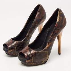 Giuseppe Zanotti Brown Python Embossed Leather Peep Toe Pumps Size 35