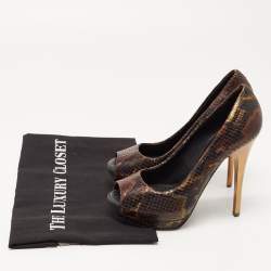 Giuseppe Zanotti Brown Python Embossed Leather Peep Toe Pumps Size 35