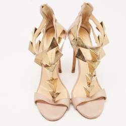 Giuseppe Zanotti Beige Leather Pyramid Studs Embellished Sandals Size 37