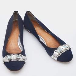 Giuseppe Zanotti Navy Blue Canvas Crystals Embellishment Ballet Flats Size 40.5