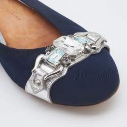 Giuseppe Zanotti Navy Blue Canvas Crystals Embellishment Ballet Flats Size 40.5