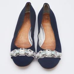 Giuseppe Zanotti Navy Blue Canvas Crystals Embellishment Ballet Flats Size 40.5