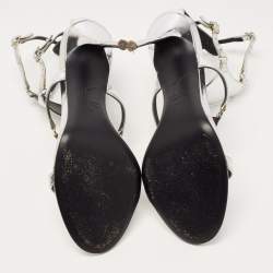 Pre Owned Giuseppe Zanotti Metallic Silver Leather Strappy Sandals Size 37.5