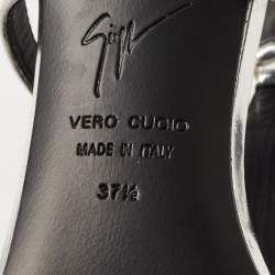 Pre Owned Giuseppe Zanotti Metallic Silver Leather Strappy Sandals Size 37.5