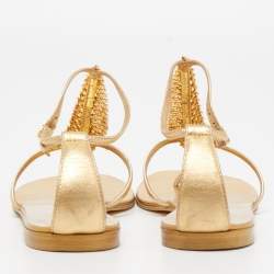 مملوكة مسبقًا Giuseppe Zanotti Gold Leather Josie Thong Flat Sandals Size 38