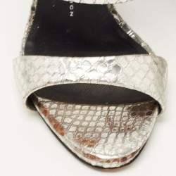 Giuseppe Zanotti Silver Python Embossed Leather Andrea Sandals Size 38.5