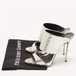 Giuseppe Zanotti Silver Python Embossed Leather Andrea Sandals Size 38.5