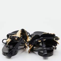 Giuseppe Zanotti Black/Gold Patent Leather Cruel Ankle Strap Flats Size 37