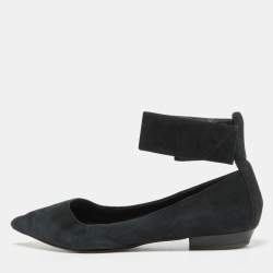 Giuseppe Zanotti Black Suede Ankle Strap Ballet Flats Size 37