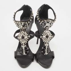 مملوكة مسبقًا Giuseppe Zanotti Black Leather Crystal Embellished Strappy Sandals Size 39