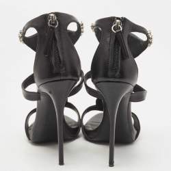 مملوكة مسبقًا Giuseppe Zanotti Black Leather Crystal Embellished Strappy Sandals Size 39