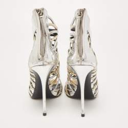 Pre Owned Giuseppe Zanotti Gold/Silver Foil Leather Strappy Ankle Booties Size 37.5