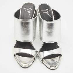 Pre Owned Giuseppe Zanotti Metallic Silver Leather Andrea Mules Size 39