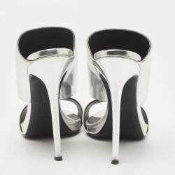 Pre Owned Giuseppe Zanotti Metallic Silver Leather Andrea Mules Size 39