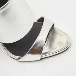 Pre Owned Giuseppe Zanotti Metallic Silver Leather Andrea Mules Size 39