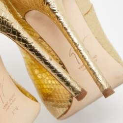 Pre Owned Giuseppe Zanotti Gold Python Embossed Pointed Toe Pumps Size 37.5