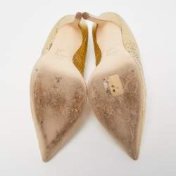 Pre Owned Giuseppe Zanotti Gold Python Embossed Pointed Toe Pumps Size 37.5