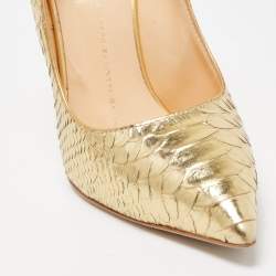 Pre Owned Giuseppe Zanotti Gold Python Embossed Pointed Toe Pumps Size 37.5