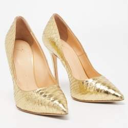 Pre Owned Giuseppe Zanotti Gold Python Embossed Pointed Toe Pumps Size 37.5
