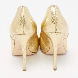 Pre Owned Giuseppe Zanotti Gold Python Embossed Pointed Toe Pumps Size 37.5