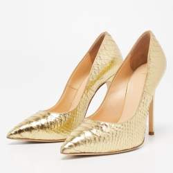 Pre Owned Giuseppe Zanotti Gold Python Embossed Pointed Toe Pumps Size 37.5