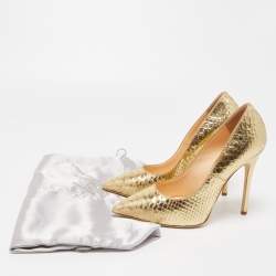 Pre Owned Giuseppe Zanotti Gold Python Embossed Pointed Toe Pumps Size 37.5