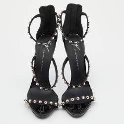 Pre Owned Giuseppe Zanotti Black Leather Embellished Ankle Strap Sandals Size 38.5