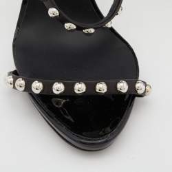 Pre Owned Giuseppe Zanotti Black Leather Embellished Ankle Strap Sandals Size 38.5