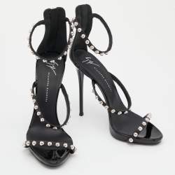 Pre Owned Giuseppe Zanotti Black Leather Embellished Ankle Strap Sandals Size 38.5