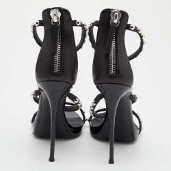 Pre Owned Giuseppe Zanotti Black Leather Embellished Ankle Strap Sandals Size 38.5