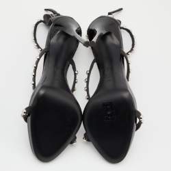 Pre Owned Giuseppe Zanotti Black Leather Embellished Ankle Strap Sandals Size 38.5