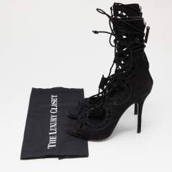 Giuseppe Zanotti Black Suede Cut Out Strappy High Peep Toe Sandals Size 38.5 